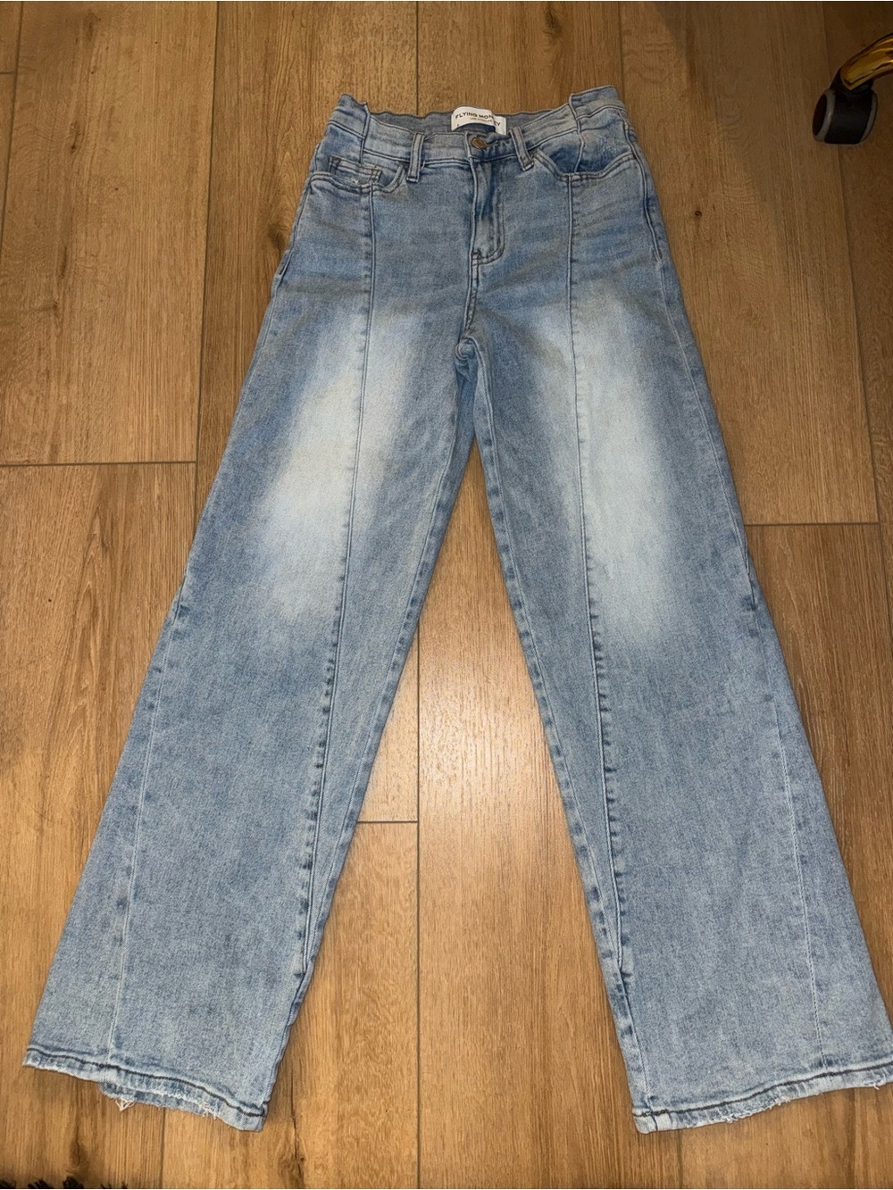 Flying Monkey High Rise Loose Jeans 25 Light Wash Raw Hem Wide Leg